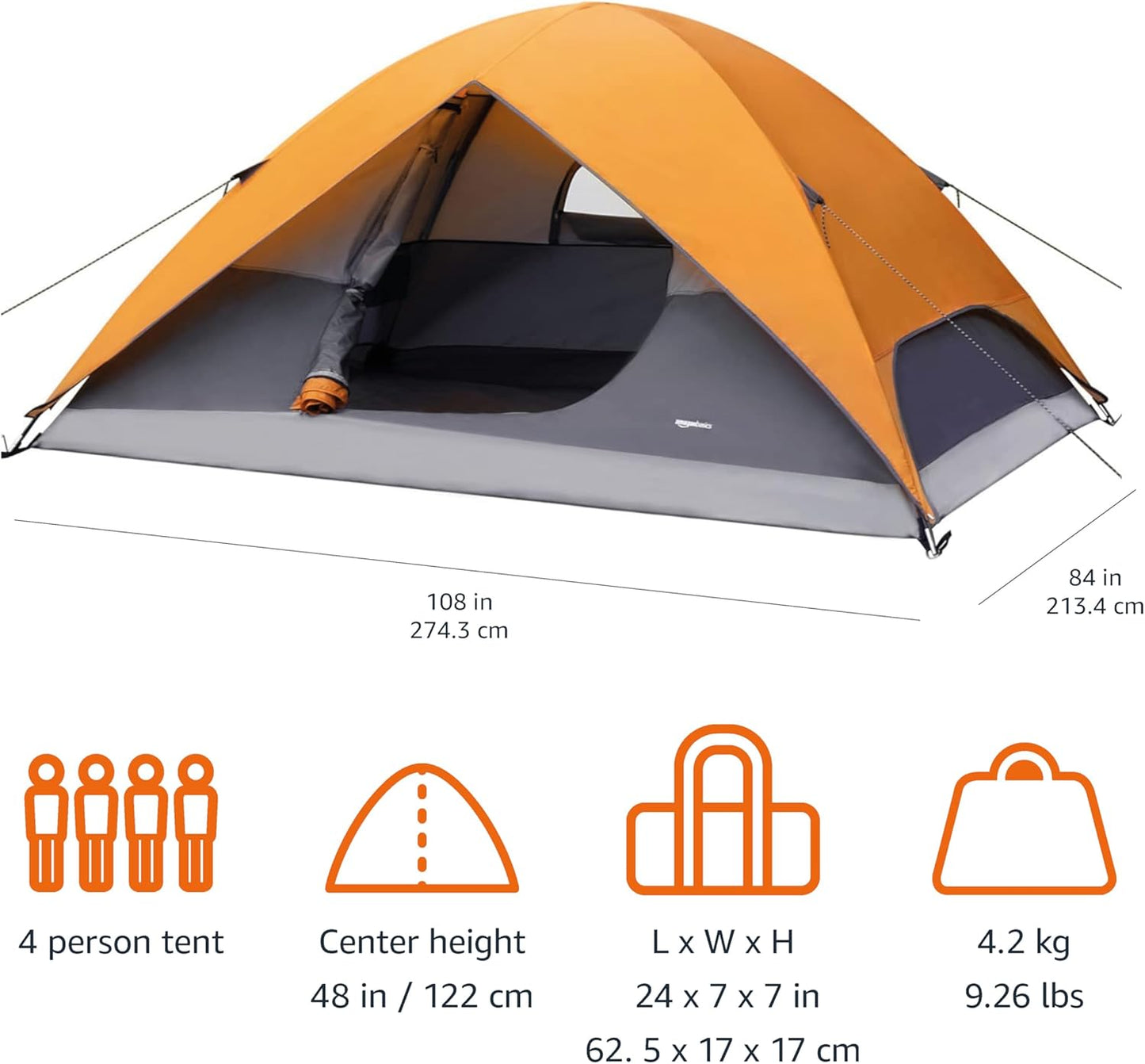 Camping Tent, 3-Season Dome Design with Rainfly